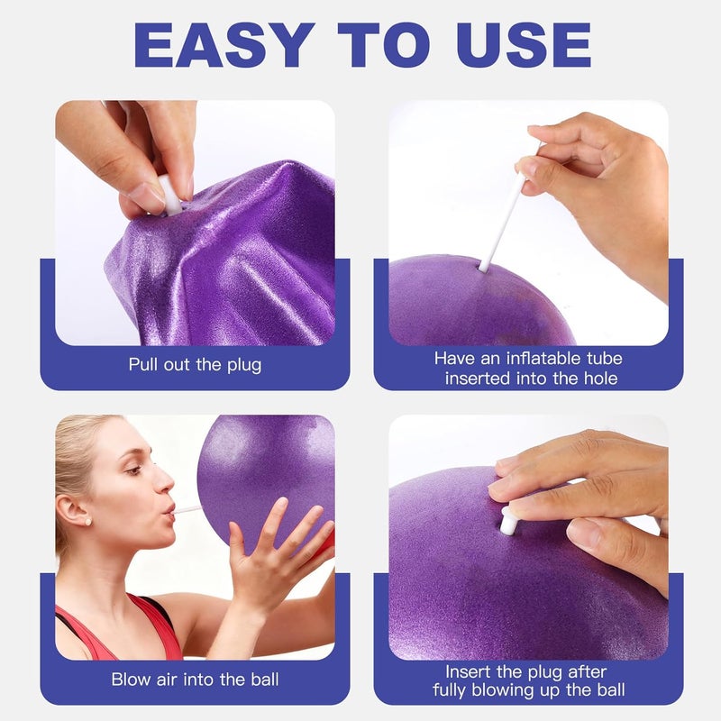 Guirnd Pilates Ball 2P, 9 Inch Workout Ball for Women Men Kid Toddler, Small Exercise Ball with Pump for Physical Therapy, Stability, Stretching, Barre, Yoga, Core(Pink & Purple) - Image 3